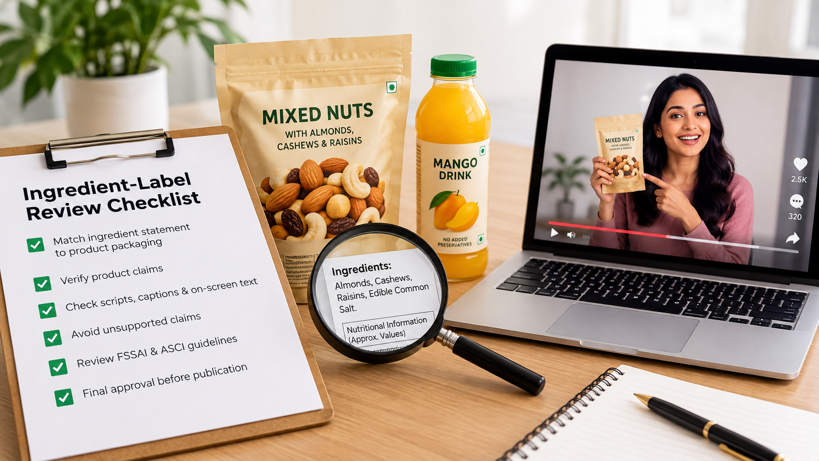 Ingredient-label review checklist for FMCG creator campaigns.