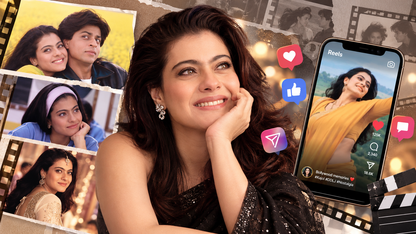 Kajol and iconic Bollywood memories illustrating nostalgia and social media engagement.