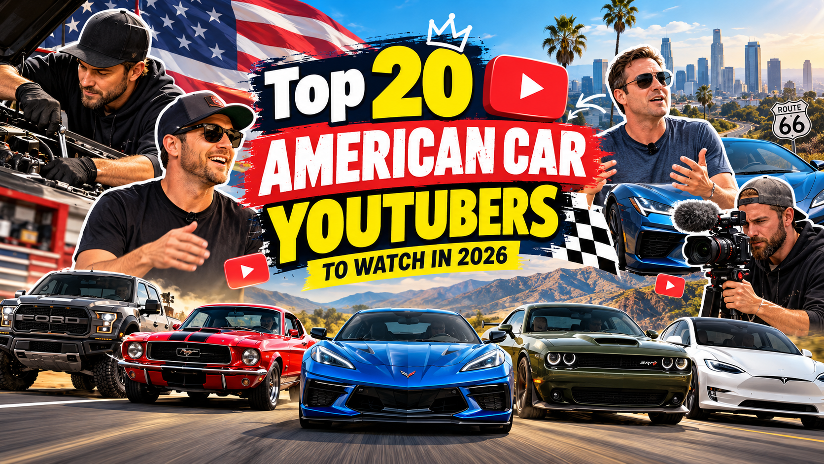 American car YouTubers featuring car reviews, DIY repairs, racing, and automotive builds.